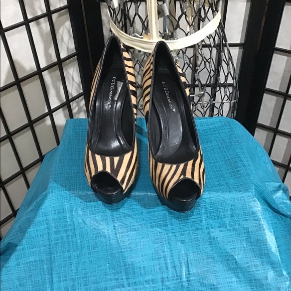 Bcbg Tan & Black Zebra Print Open Toe Heel - Picture 1 of 3